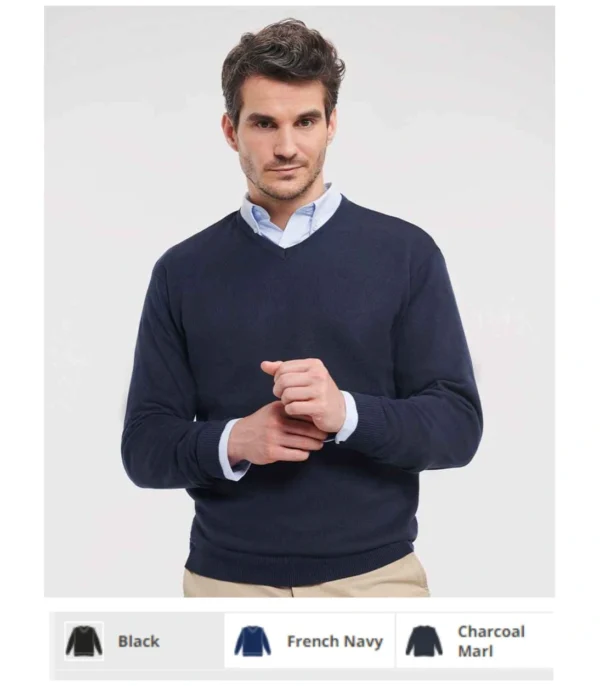 710M Russell Collection Cotton Acrylic V Neck Sweater